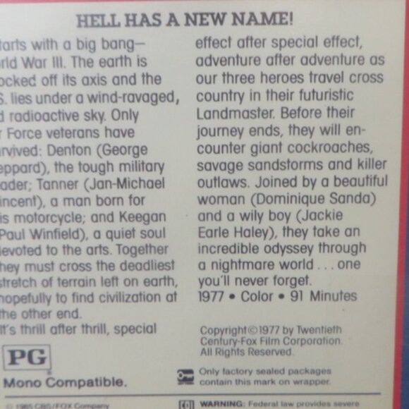 DAMNATION ALLEY - 1977 - VHS (1985 Release) - Picture 5 of 7